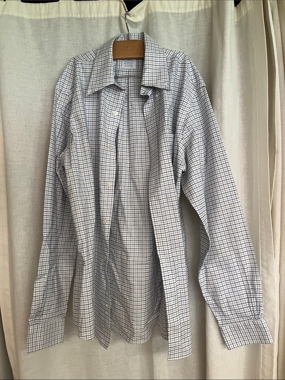 Brooks Brothers White Dress Shirt with Blue Windowpane Check